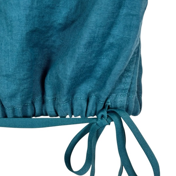 Athleta Playa Tie Front Linen Crop Top Teal Blue XXS - Picture 8 of 11